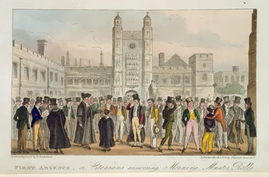 First Absence, ou Etonians Answering Morning Master Roll, de &39;The English Spy&39; publicado em 1824